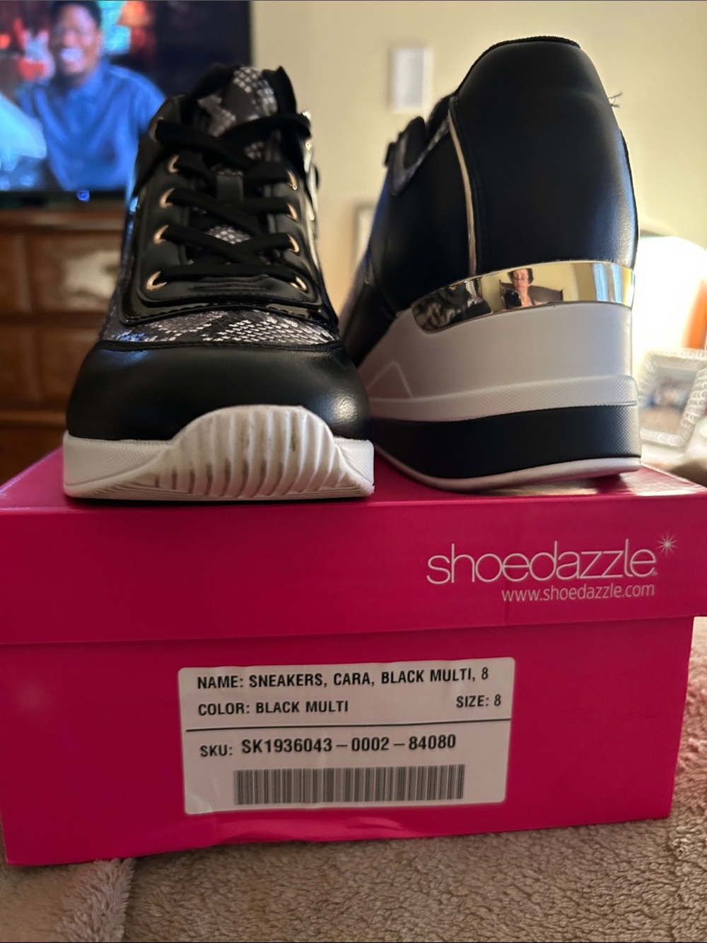 Shoe Dazzle Cara Black Multi Wedge Sneakers